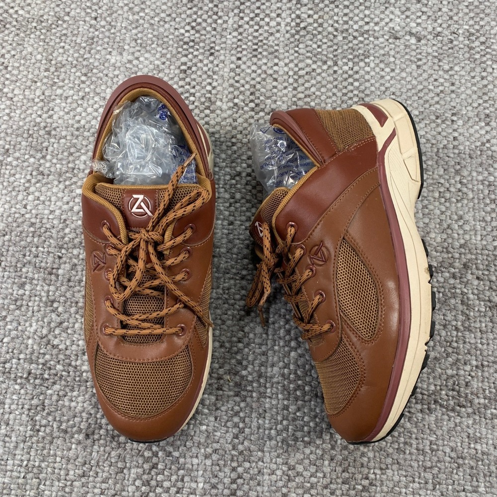 Zeba Hands-Free Sneakers Mens 11.5 Brown Leather Mesh Step-In Walking Shoes